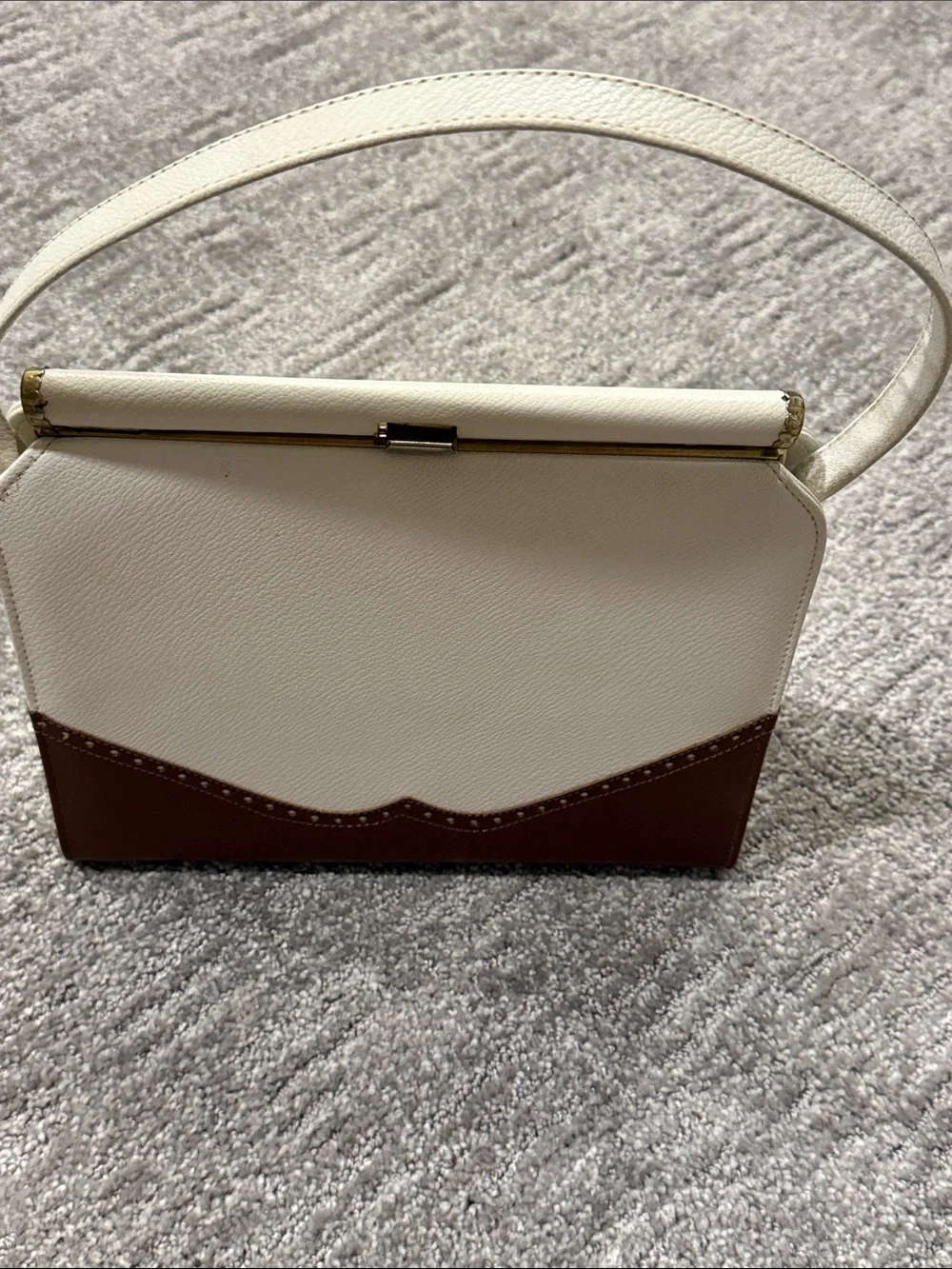 Vintage 1960s Naturalizer White Saddle Brown Wingtip Handbag Retro Mod